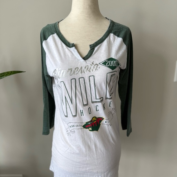 NWOT! Minnesota WILD Green and White Hockey Raglan Tee - Picture 2 of 6